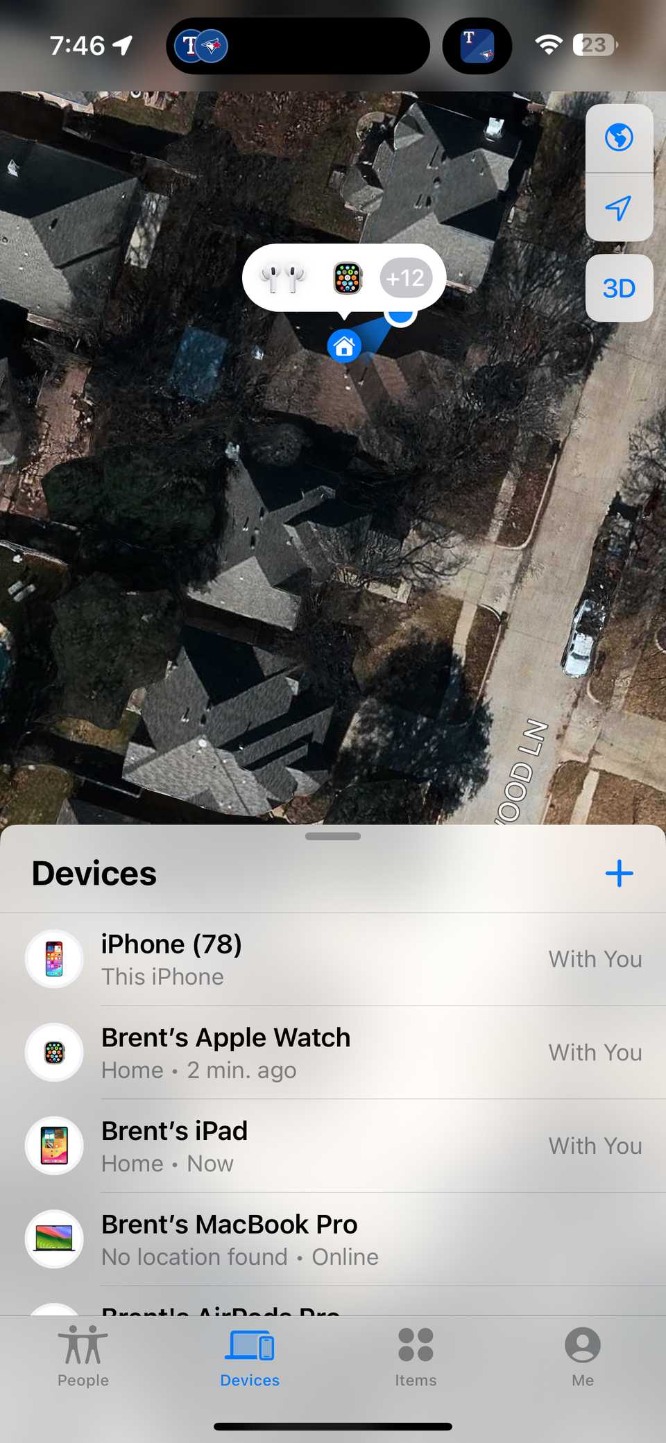Страница устройств в Find My