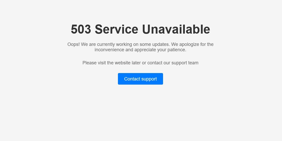 Страница ошибки 503 — сервис недоступен, показан пример пользовательского шаблона