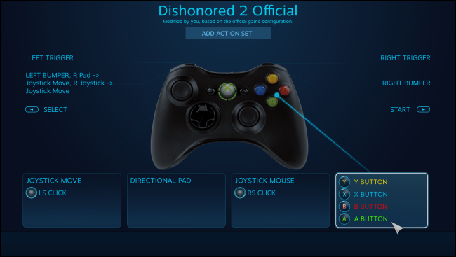 Выбор кнопки Y для изменения её назначения