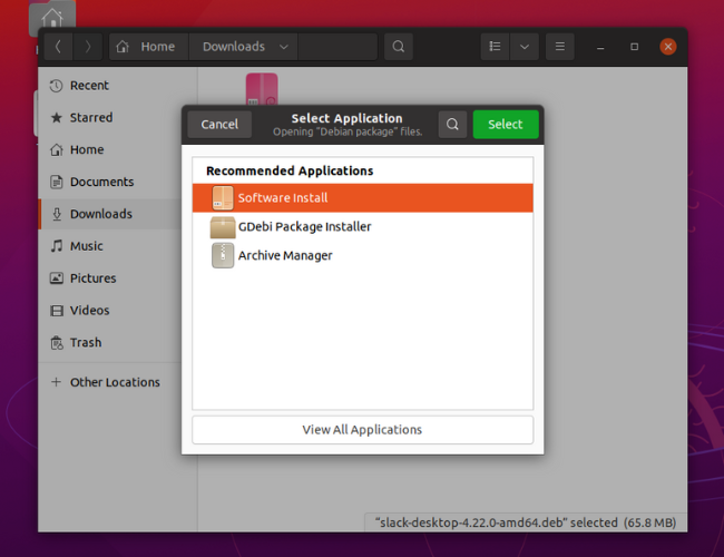 Выбрать установщик GDebi