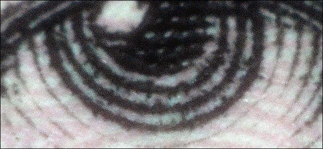 Кроп 100% показывает капиллярное впитывание чернил и отдельные волокна