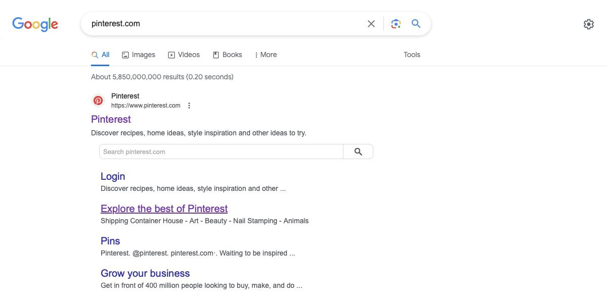 Выбор опции «Исследовать лучшее на Pinterest» в результатах поиска