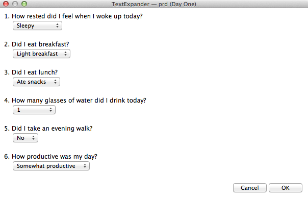 Форма TextExpander