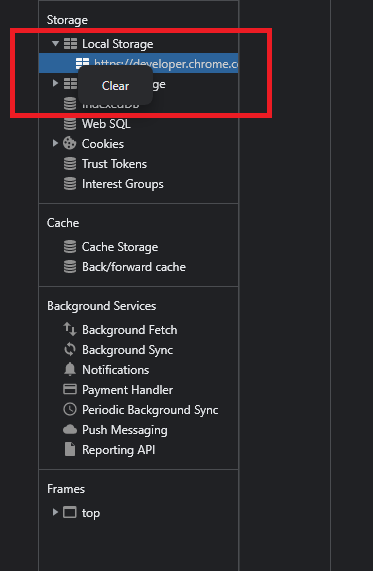 localStorage のキーを選択してクリアする画面