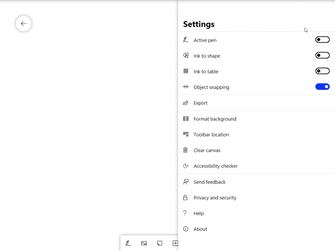 Меню настроек Microsoft Whiteboard
