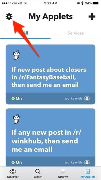 Иконка настроек в IFTTT на iPhone