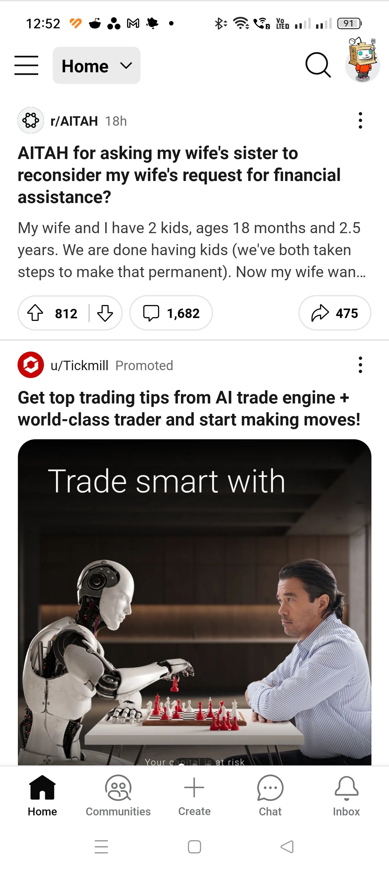 Лента Reddit в приложении на смартфоне