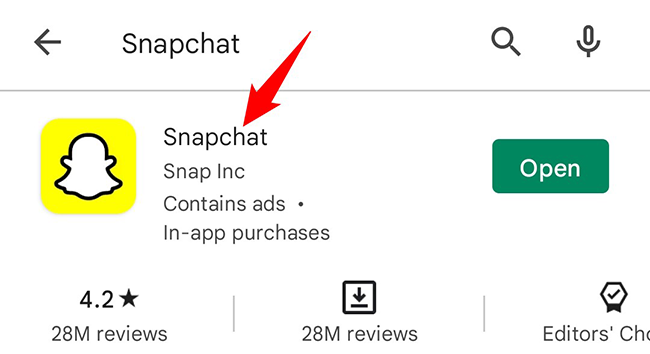 Выберите «Snapchat» в результатах поиска.
