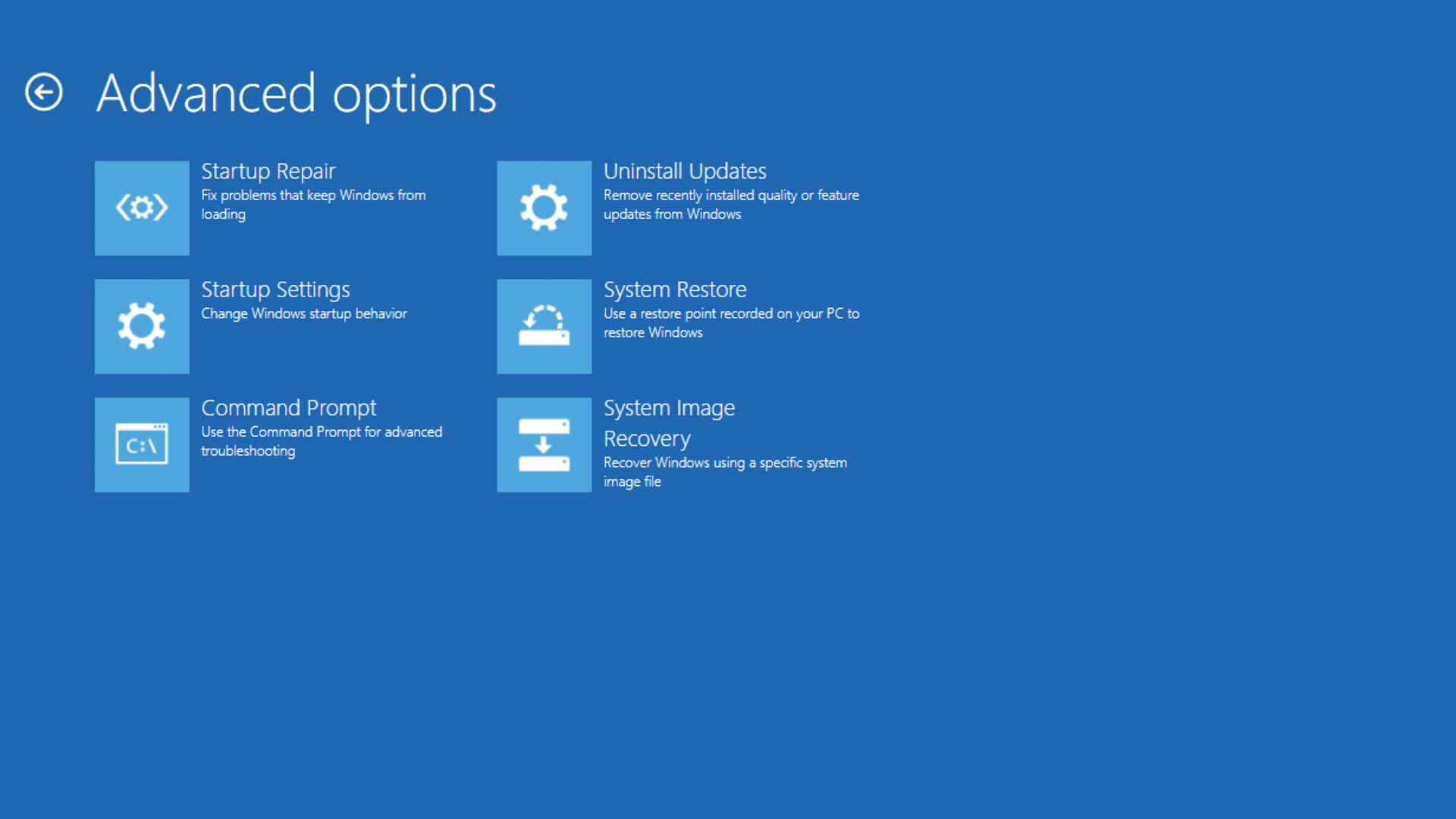 Навигация к Восстановлению при загрузке через установочный носитель