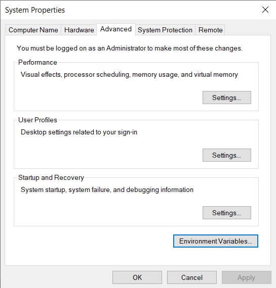 view advanced system settings windows