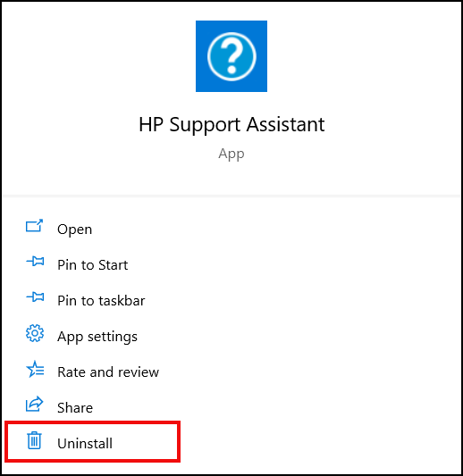 Окно удаления HP Support Assistant в Панели управления