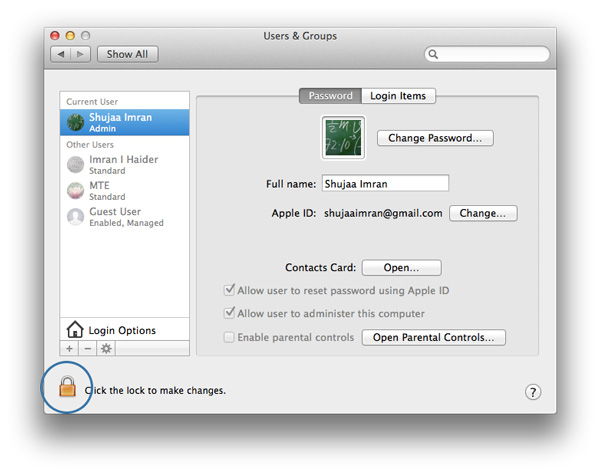 Нажмите замок и введите пароль администратора