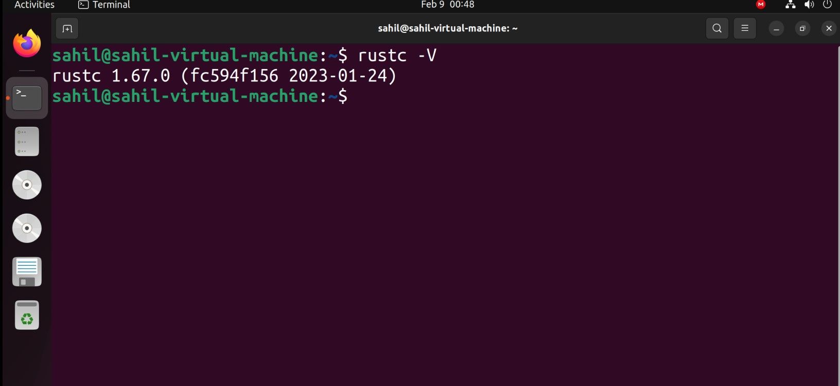 Номер версии rustc в терминале Ubuntu