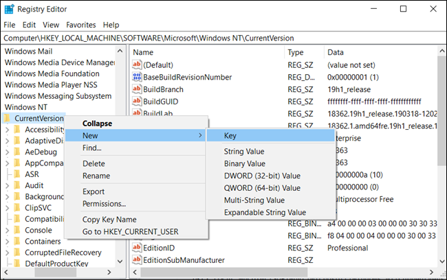 Create a new Key by right-clicking on the 