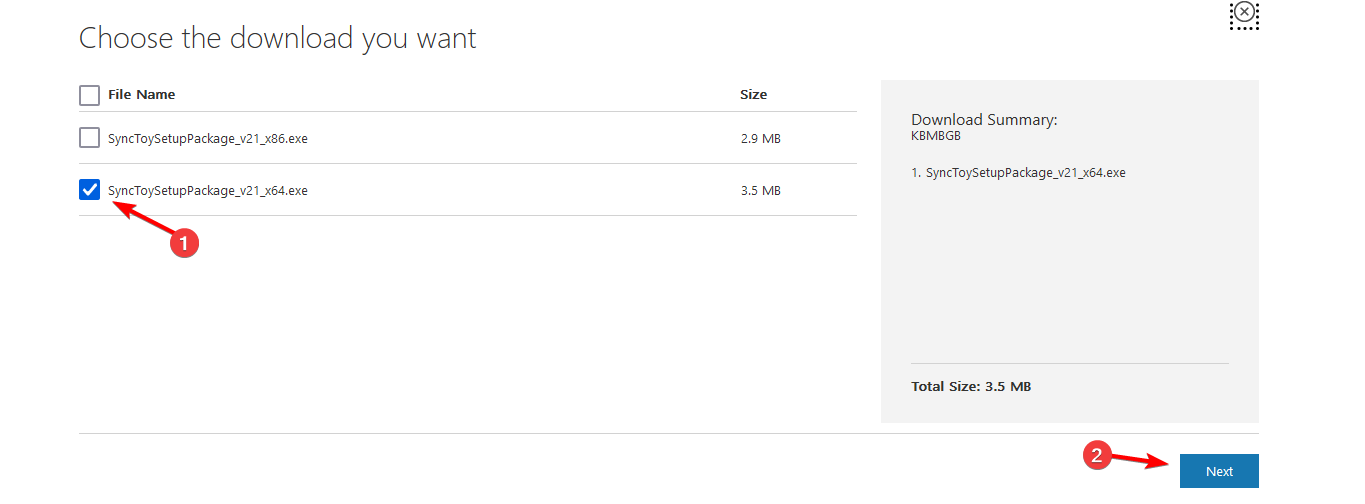 выбор 64‑битной версии SyncToy