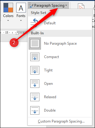 Кнопка «Интервалы абзацев» на вкладке Дизайн