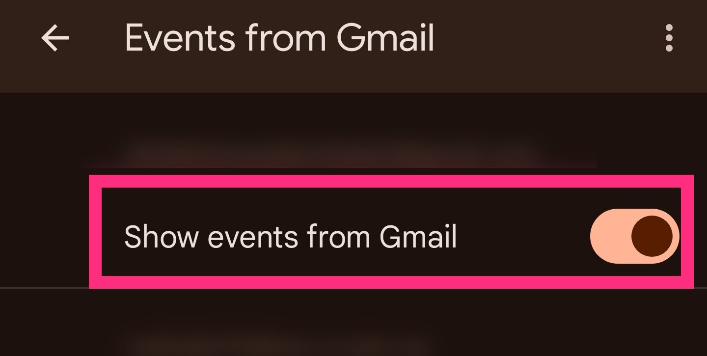 Переключатель «Show events from Gmail» в мобильном Календаре