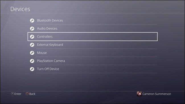 Опция Controllers (Контроллеры) в меню устройств