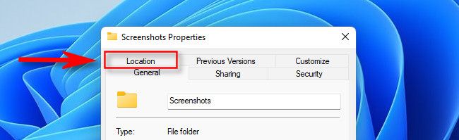 Вкладка Location в свойствах папки Screenshots