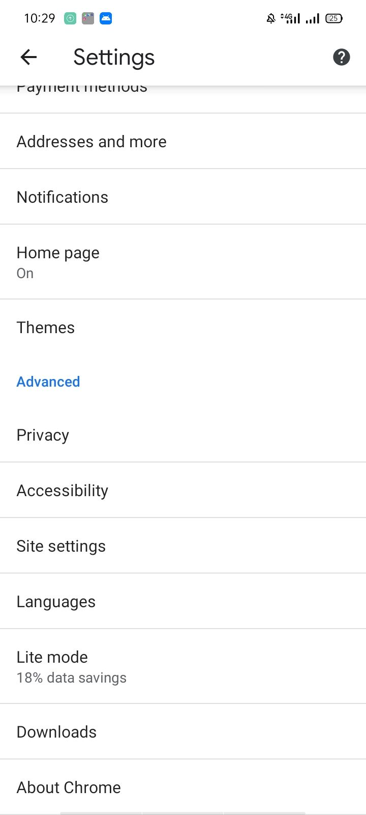 Site Settings Option in Settings