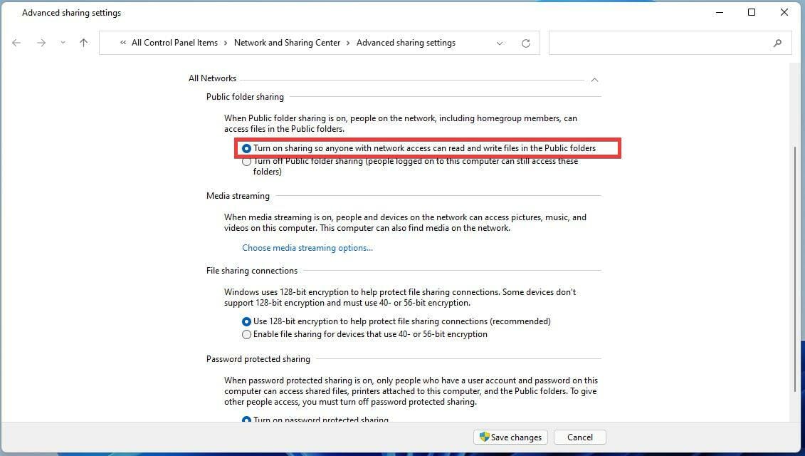 Опция отключения Password protected sharing