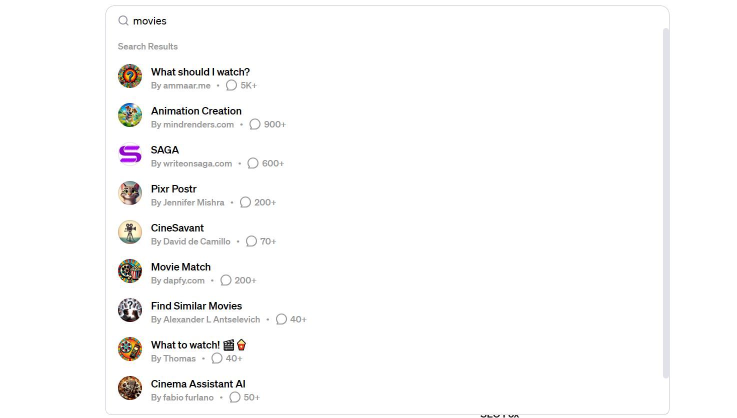 Экран поиска в GPT Store с полем поиска