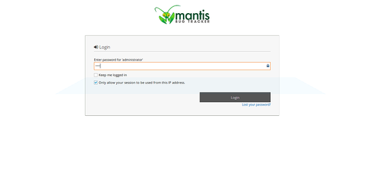 Página de restablecimiento de contraseña de Mantis