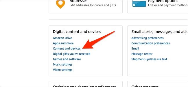 Раздел Контент и устройства в аккаунте Amazon