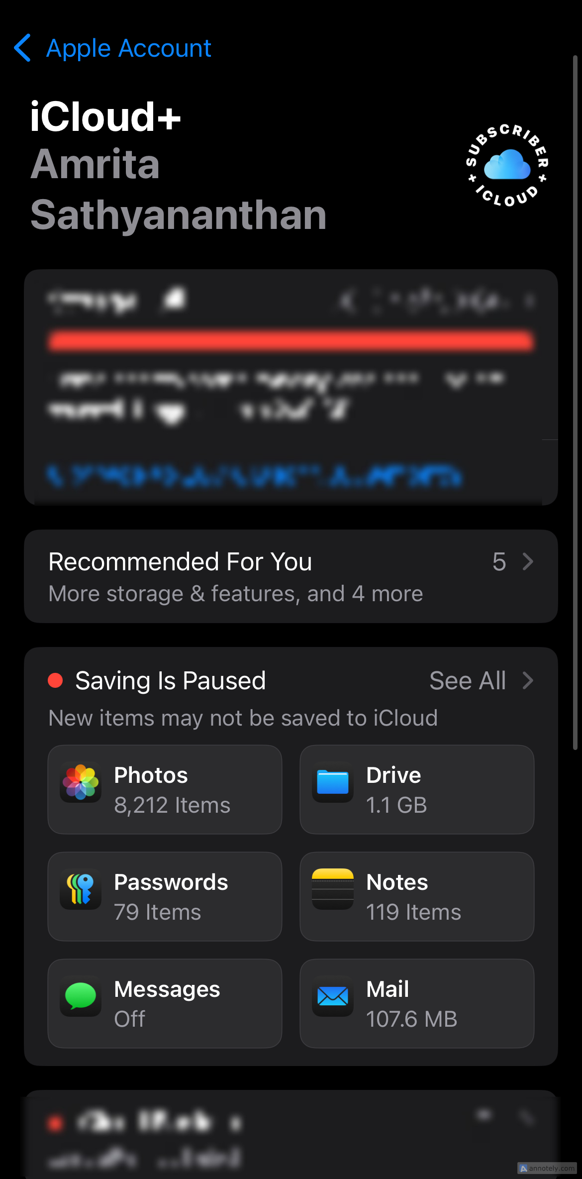 Просмотр хранилища iCloud в настройках iPhone.