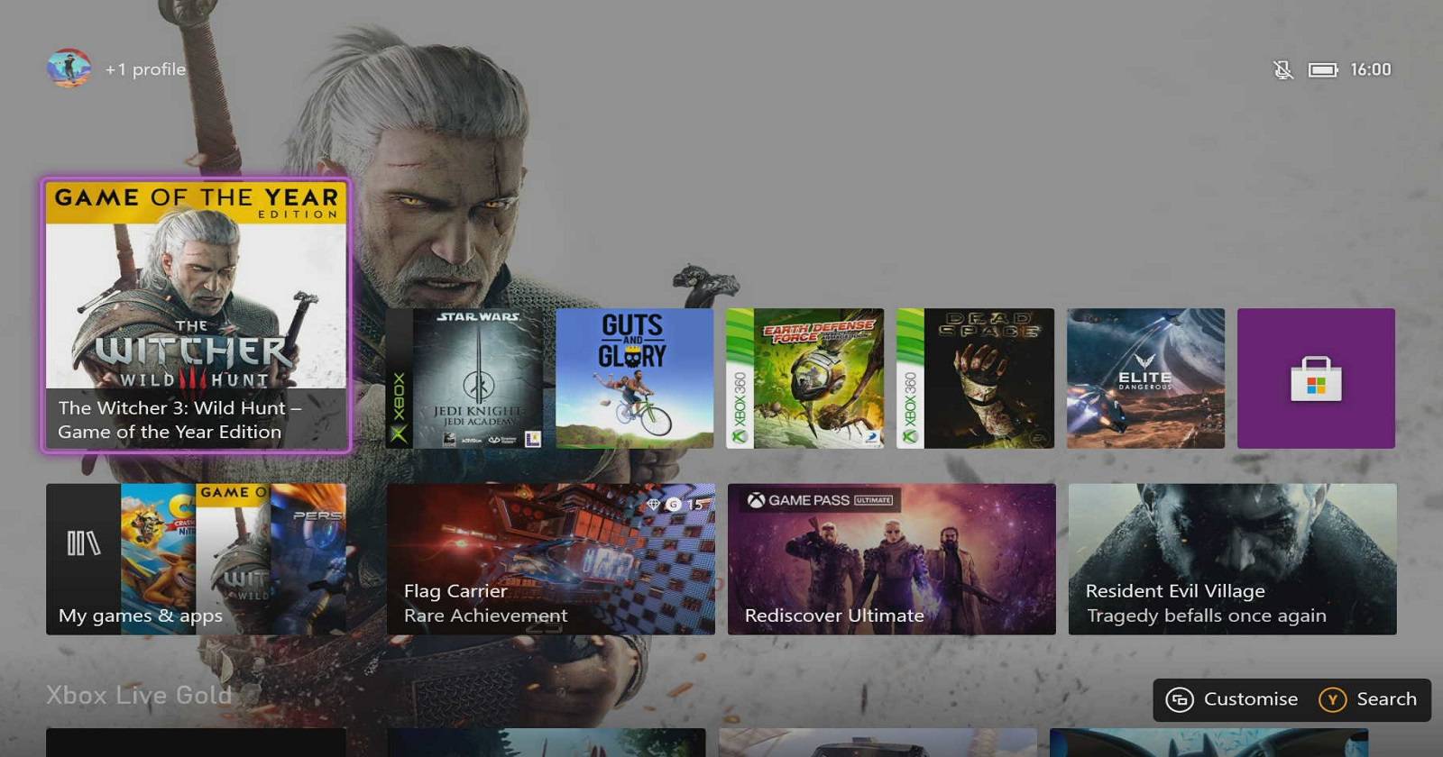 Xbox dashboard Home Screen
