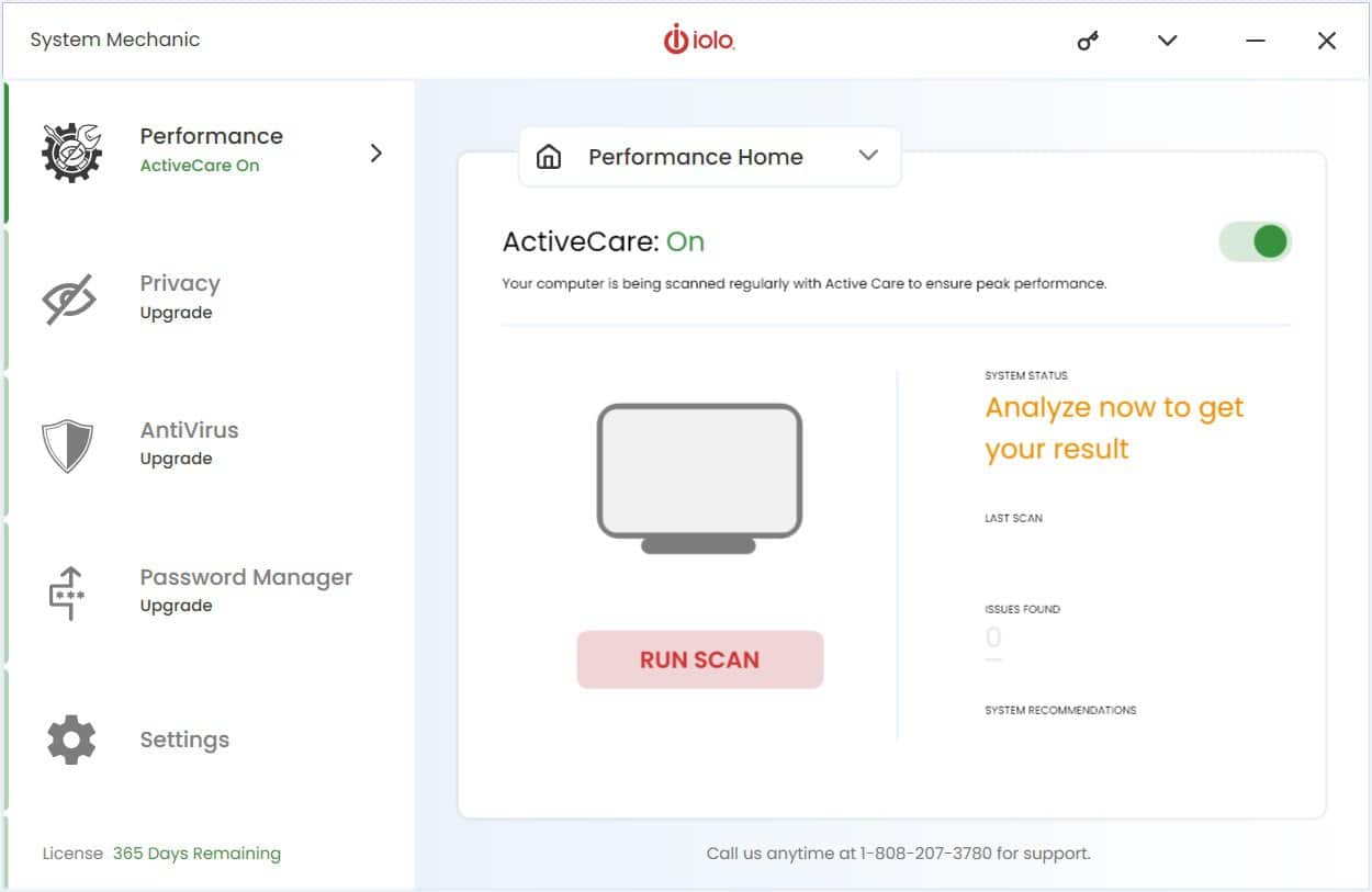 Скриншот вкладки Performance в System Mechanic