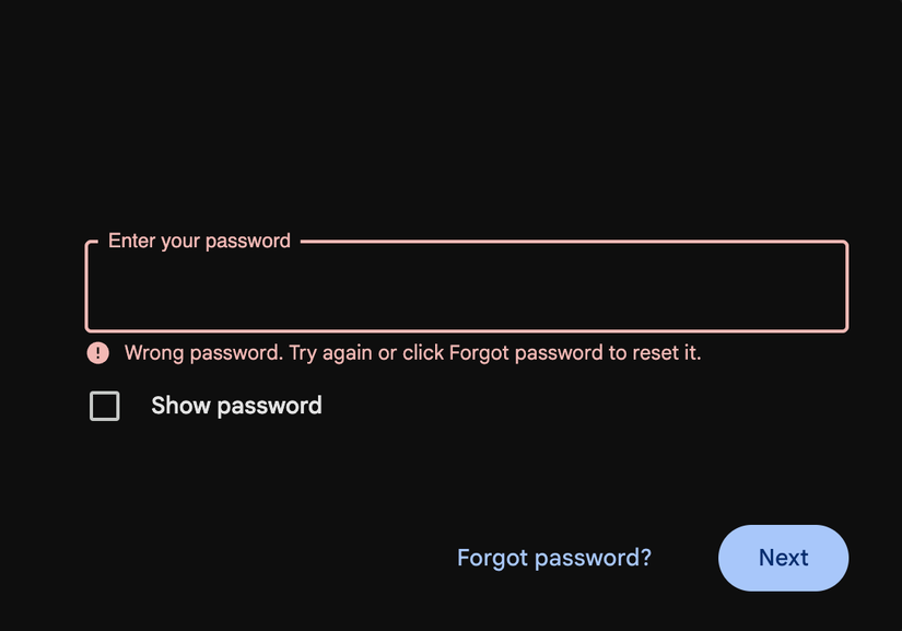 Сообщение об ошибке «Неверный пароль» при попытке входа в Gmail