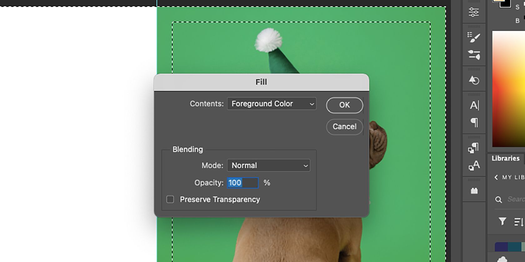 Photoshop Fill settings.