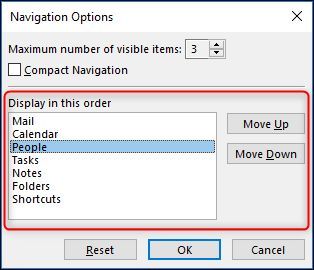 Изменение порядка пунктов навигации через кнопки «Переместить вверх/вниз»