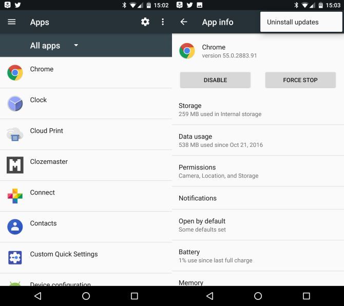 Экран с меню приложений и вариантами управления хранилищем