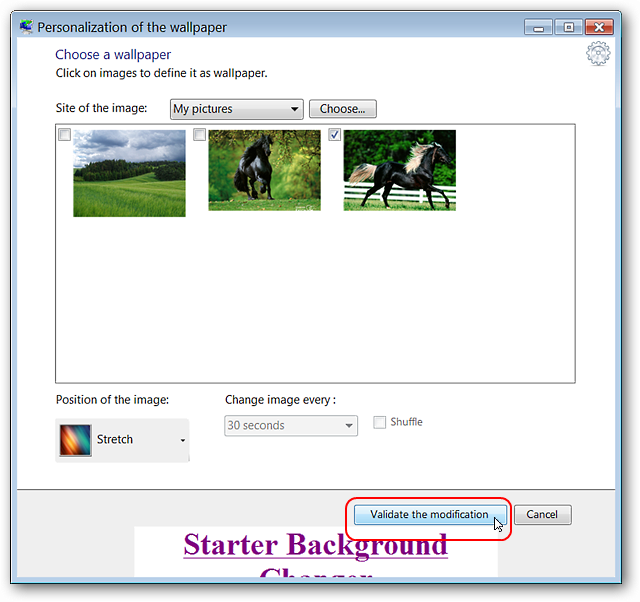 Подтверждение выбора и предварительный просмотр обоев