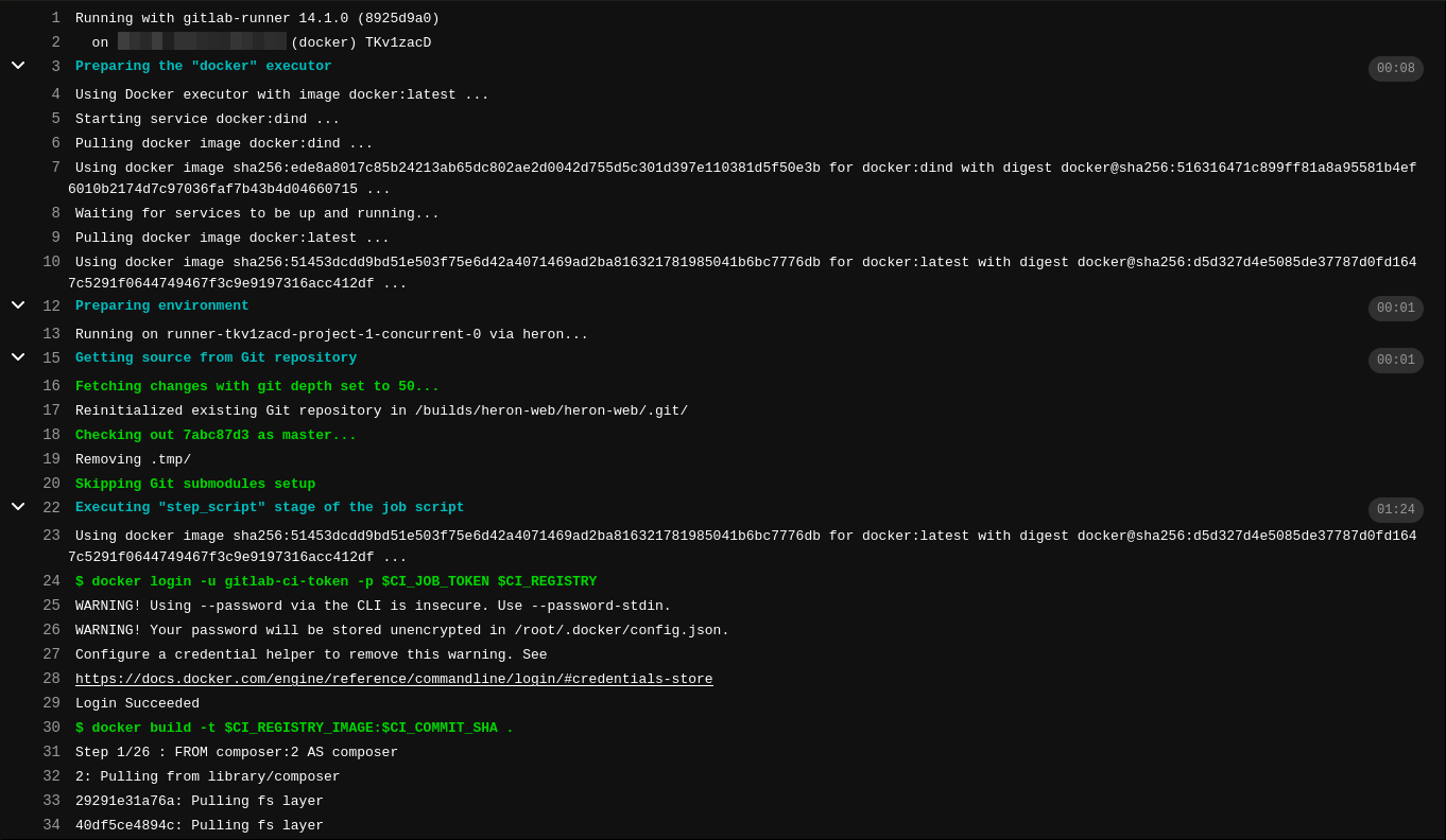 Скриншот лога задания CI, собравшего Docker-образ