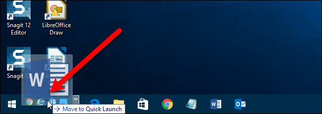 Перемещение ярлыка на Панель задач