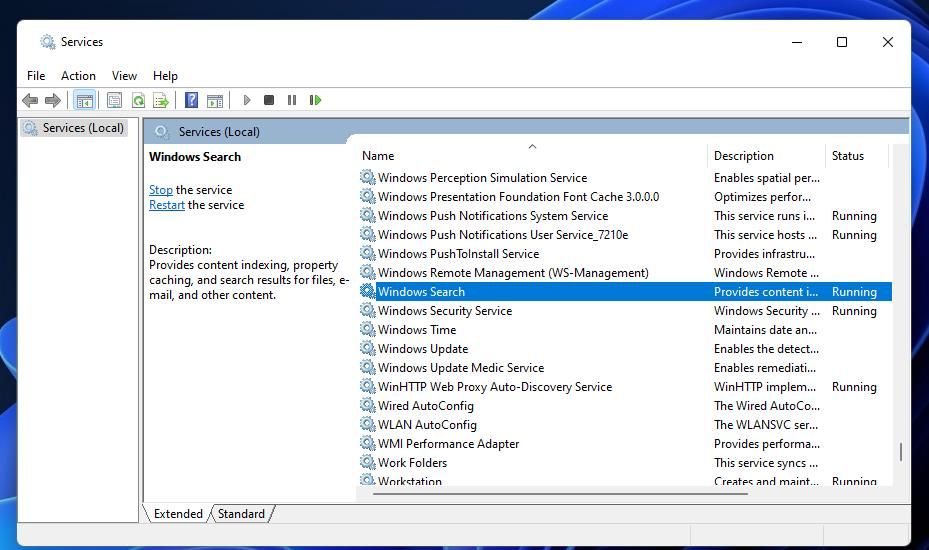 Окно служб Windows