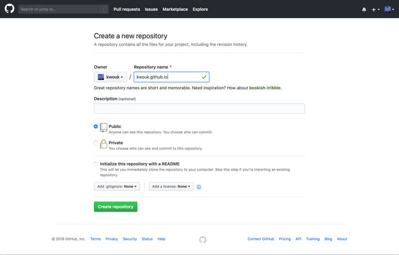 Создание репозитория username.github.io на GitHub