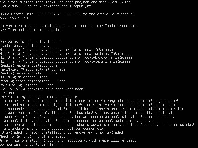 обновление пакетов Ubuntu Server