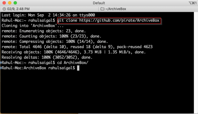 Клонирование репозитория ArchiveBox в терминале