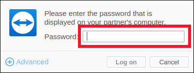 Окно ввода пароля TeamViewer
