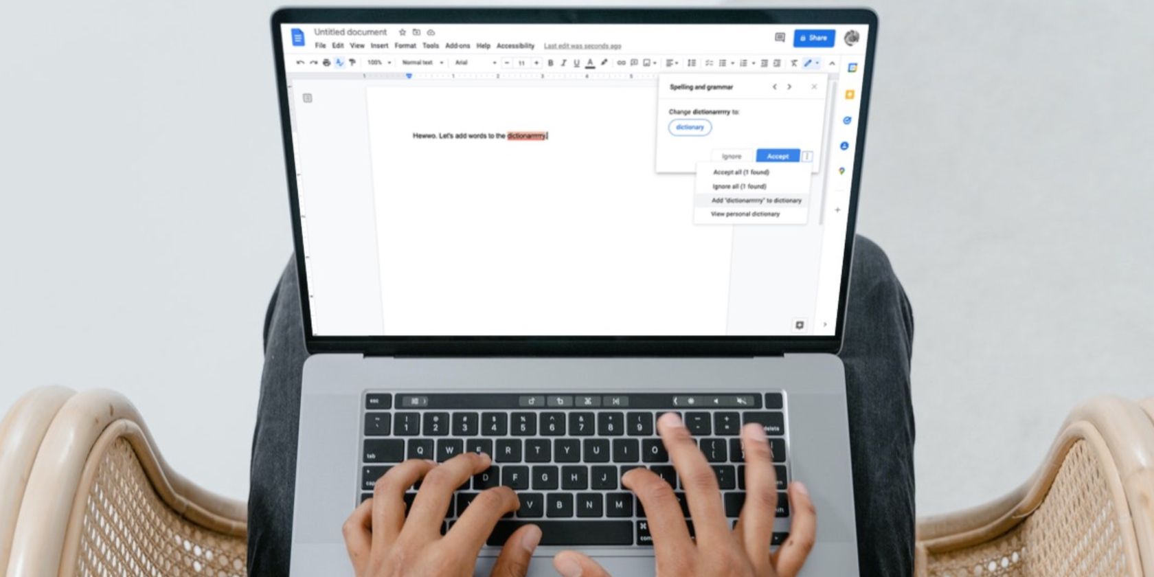 Добавить и удалить слова в словаре Google Docs