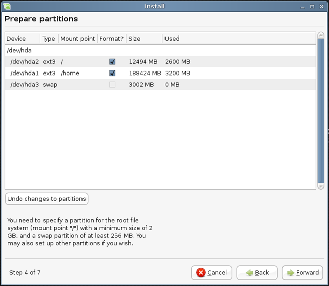 Схема разбиения разделов и точек монтирования