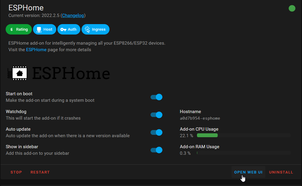 запуск ESPHome Dashboard