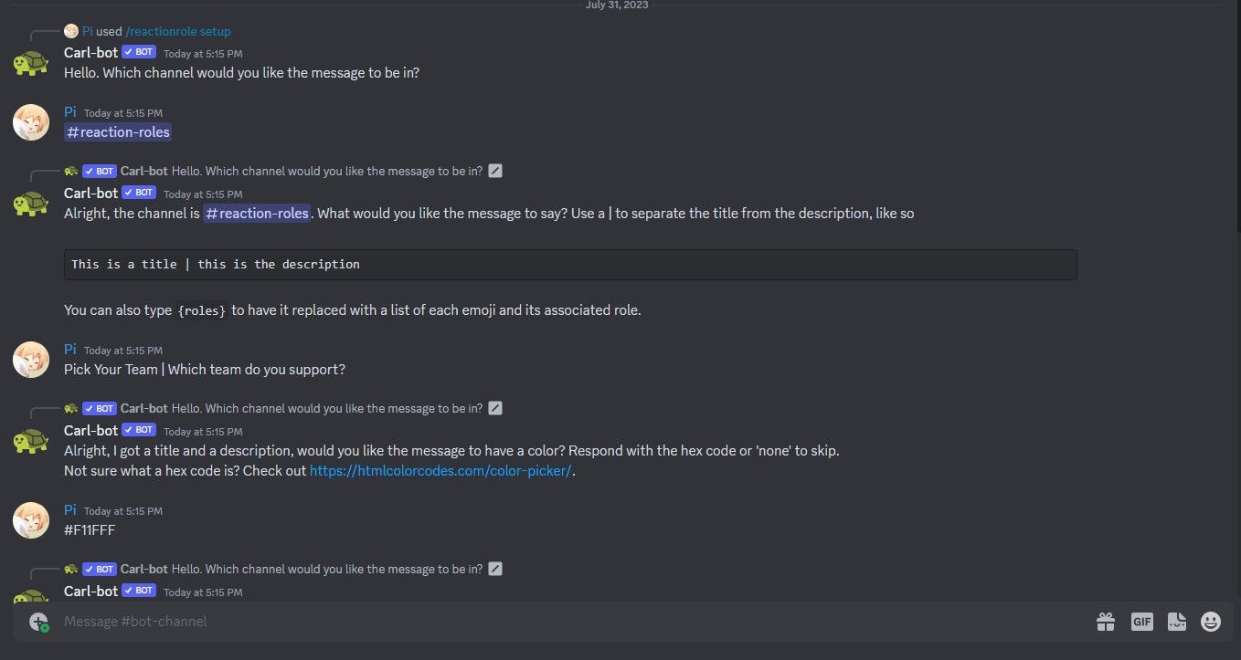 Configuring reaction roles in Discord with Carl-bot