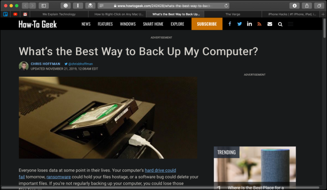 Dark Reader в действии в Safari