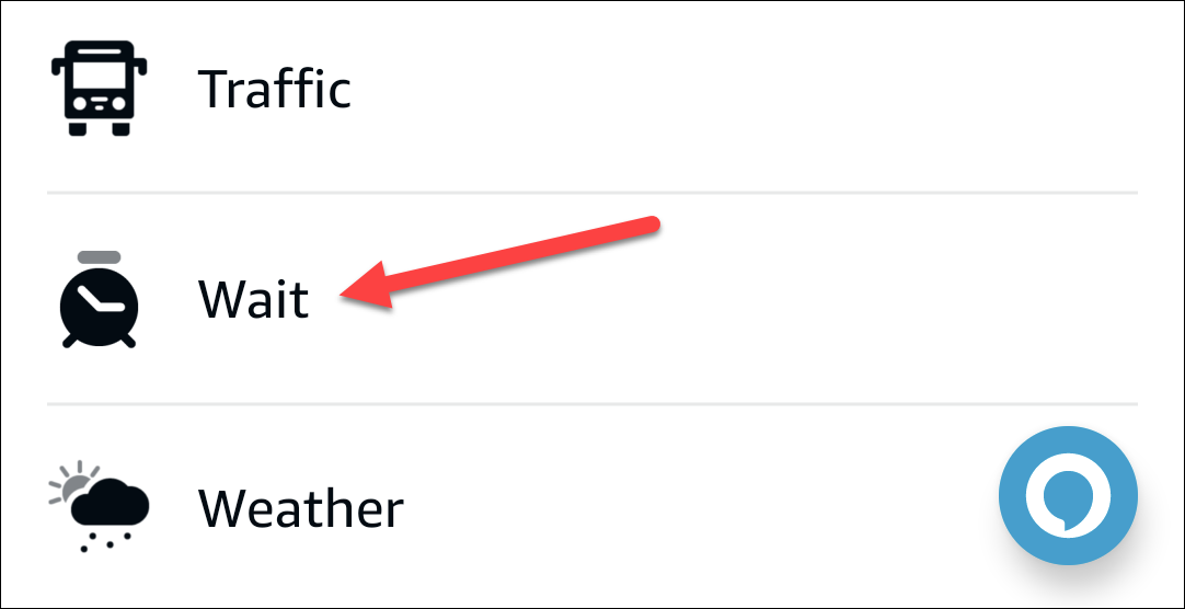 The Wait option for Alexa routines.