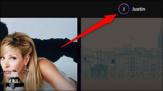 Аватар и имя профиля в правом верхнем углу домашней страницы HBO Max